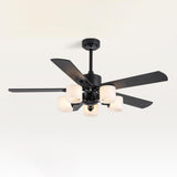 Modern 5 Blade Barrel Shade Chandelier Fan with Light Image - 7