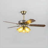 Modern 5 Blade Frosted Glass Shade Chandelier Fan Light Image - 11