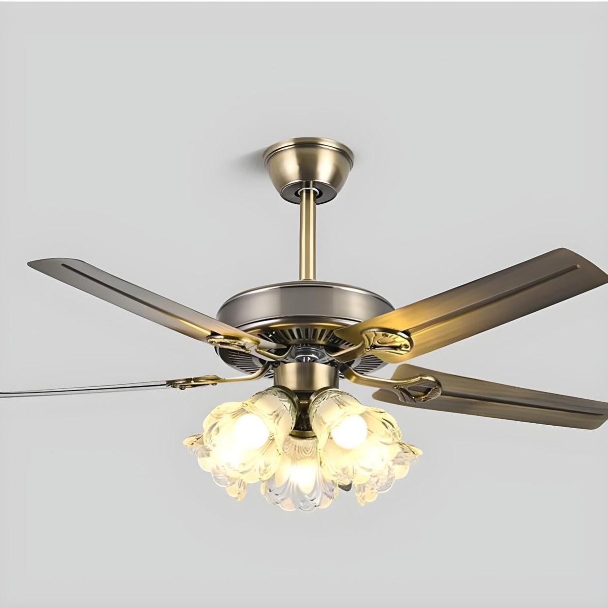 Modern 5 Blade Frosted Glass Shade Chandelier Fan Light Image - 17