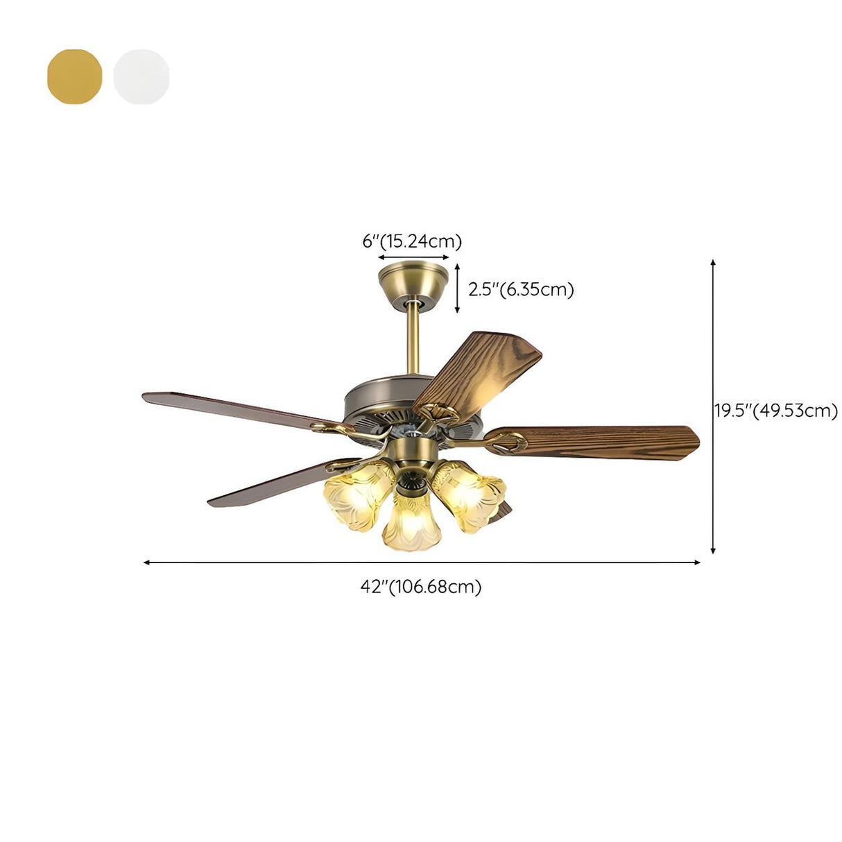 Modern 5 Blade Frosted Glass Shade Chandelier Fan Light 