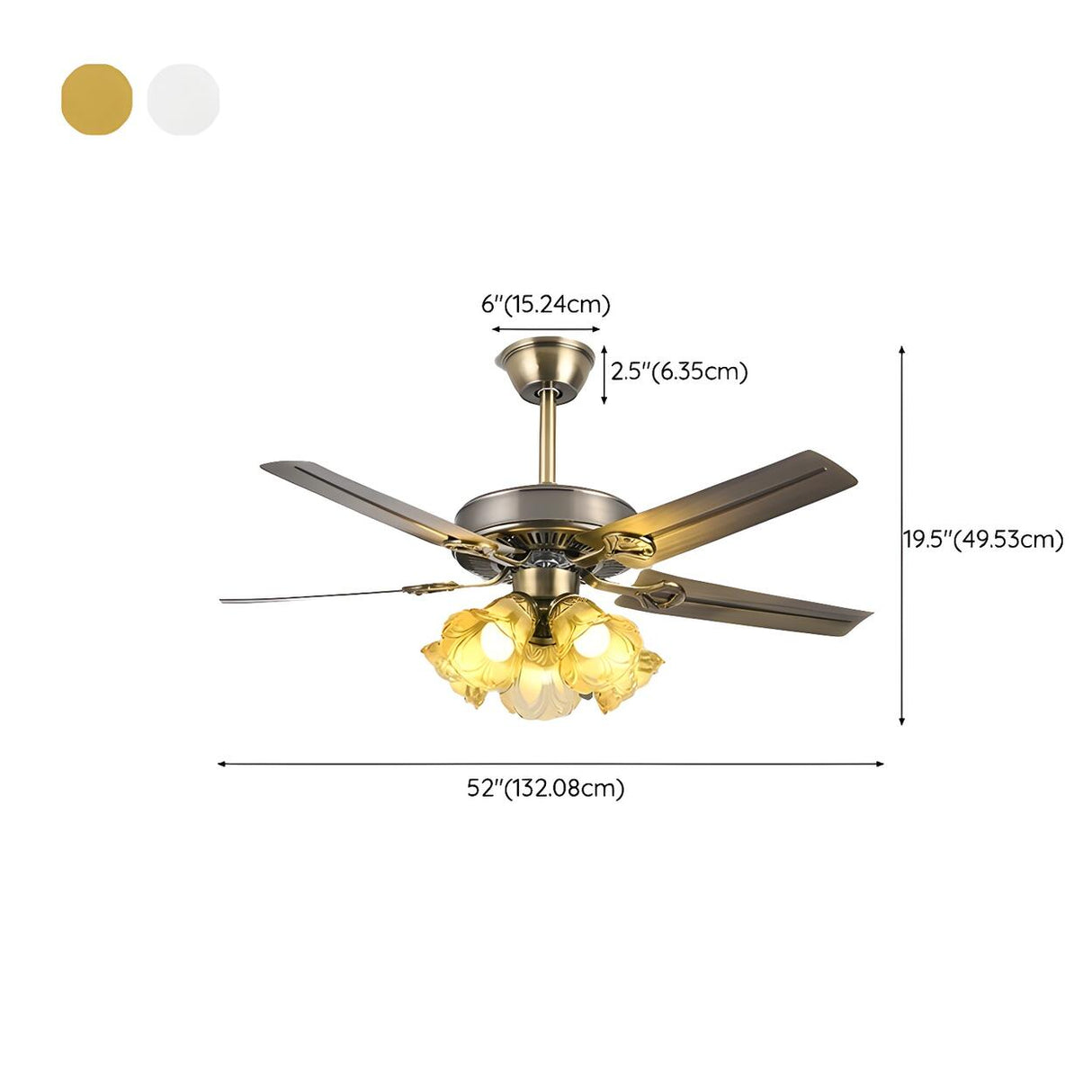 Modern 5 Blade Frosted Glass Shade Chandelier Fan Light Image - 25