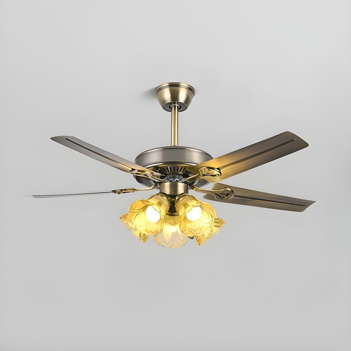 Modern 5 Blade Frosted Glass Shade Chandelier Fan Light Image - 3