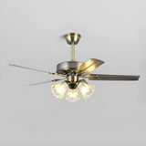 Modern 5 Blade Frosted Glass Shade Chandelier Fan Light Image - 7