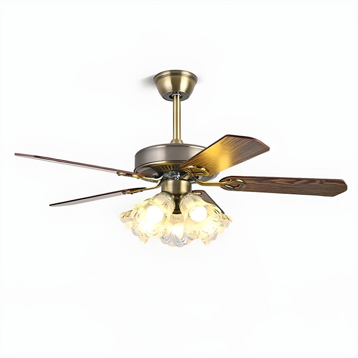 Modern 5 Blade Frosted Glass Shade Chandelier Fan Light Image - 8