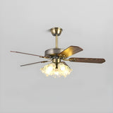 Modern 5 Blade Frosted Glass Shade Chandelier Fan Light Image - 9