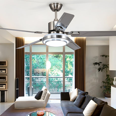 Modern 5 Blade Stainless Steel Ceiling Fan with Light Image - 1