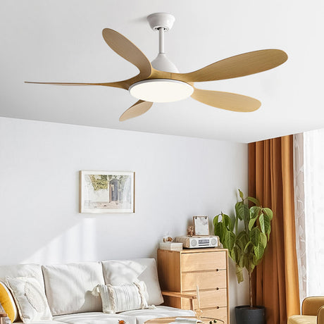 Modern 5-Blade Wooden Ceiling Fan with LED Light Image - 1