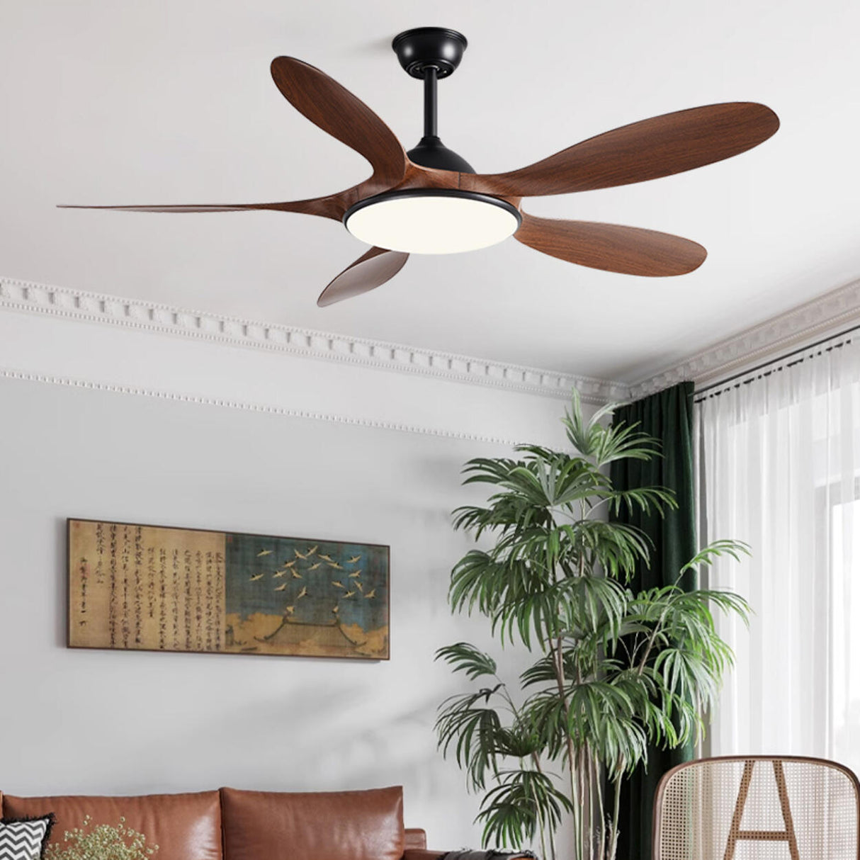 Modern 5-Blade Wooden Ceiling Fan with LED Light Image - 3