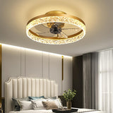 Modern 5 Blades Circular Crystal Ceiling Fan with Light Image - 1