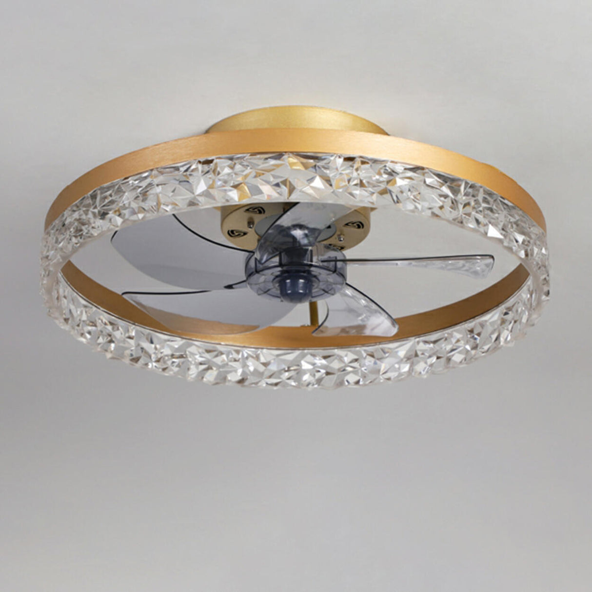 Modern 5 Blades Circular Crystal Ceiling Fan with Light Image - 10