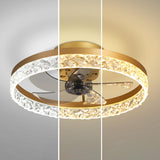 Modern 5 Blades Circular Crystal Ceiling Fan with Light Image - 11