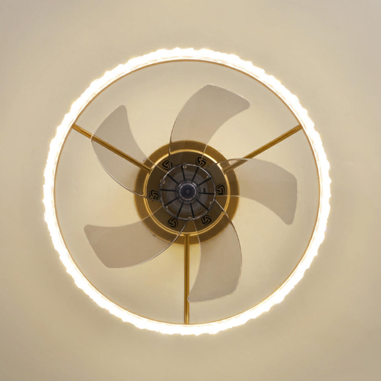 Modern 5 Blades Circular Crystal Ceiling Fan with Light Image - 12