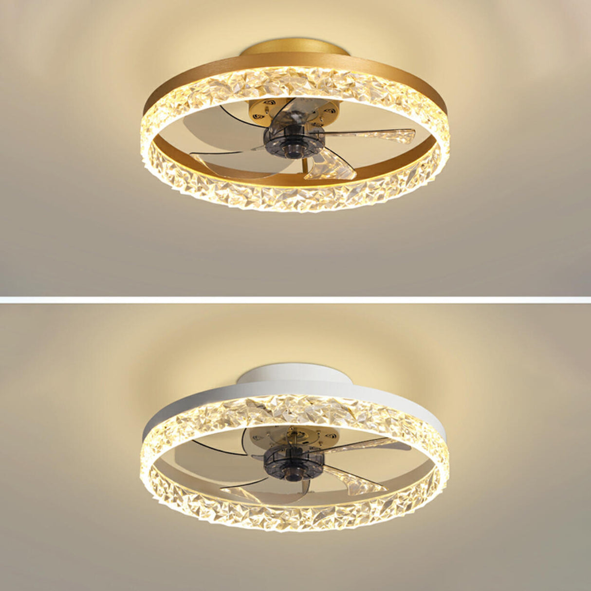 Modern 5 Blades Circular Crystal Ceiling Fan with Light Image - 13