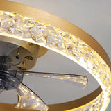 Modern 5 Blades Circular Crystal Ceiling Fan with Light Image - 15