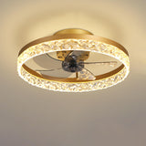 Modern 5 Blades Circular Crystal Ceiling Fan with Light Image - 2