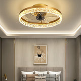 Modern 5 Blades Circular Crystal Ceiling Fan with Light Image - 8