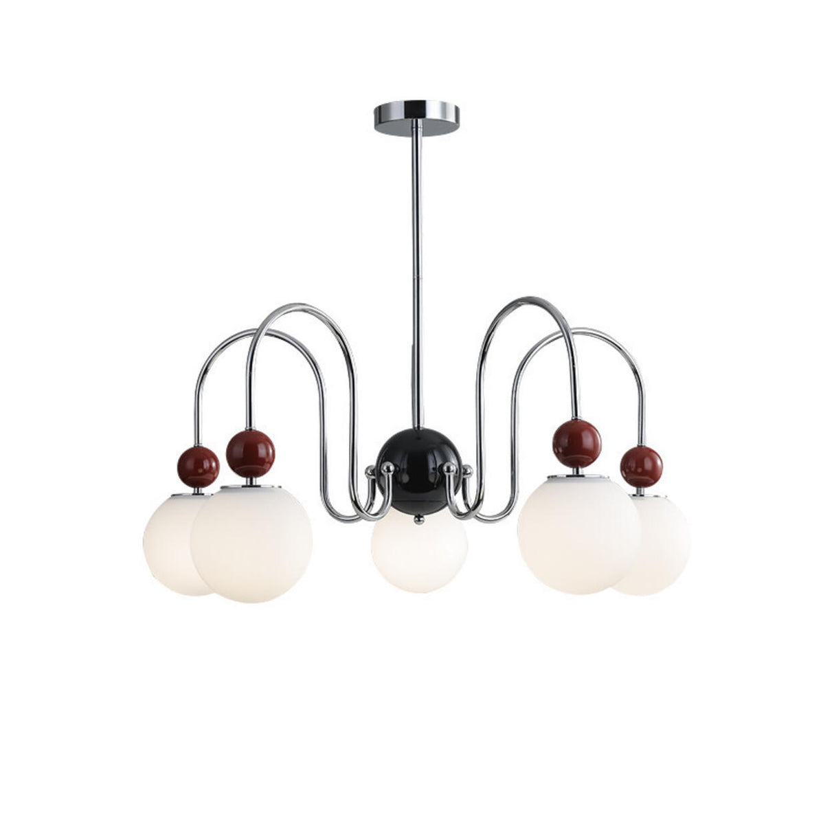 Modern 5-Light Chrome Opal Glass Globes Chandelier Image - 5