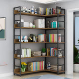 Modern 5-Tier L-shaped Wooden Corner Display Bookcase Image - 1