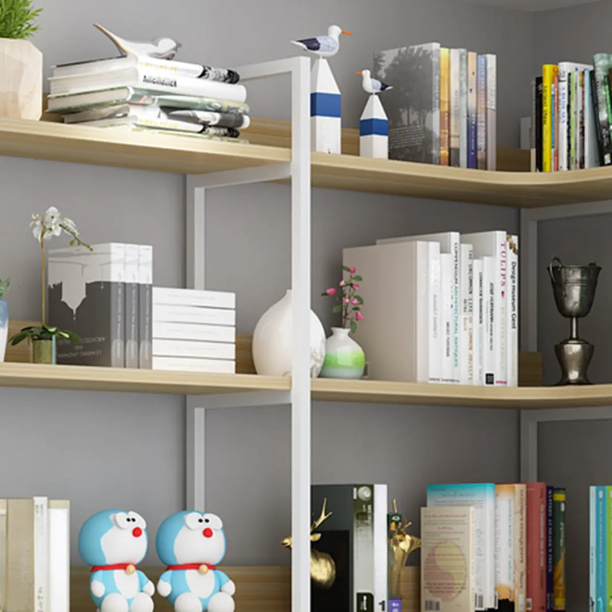 Modern 5-Tier L-shaped Wooden Corner Display Bookcase Image - 18