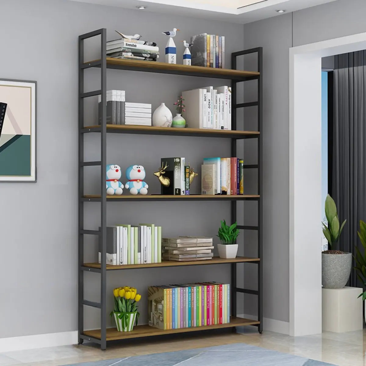 Modern 5-Tier L-shaped Wooden Corner Display Bookcase Image - 19