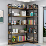 Modern 5-Tier L-shaped Wooden Corner Display Bookcase Image - 20