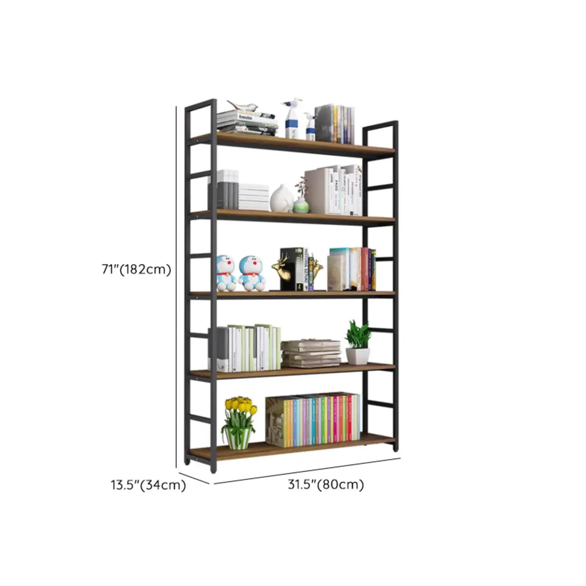 Modern 5-Tier L-shaped Wooden Corner Display Bookcase 