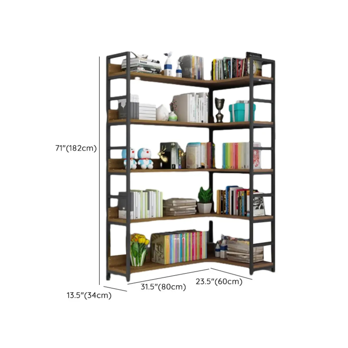 Modern 5-Tier L-shaped Wooden Corner Display Bookcase Image - 24