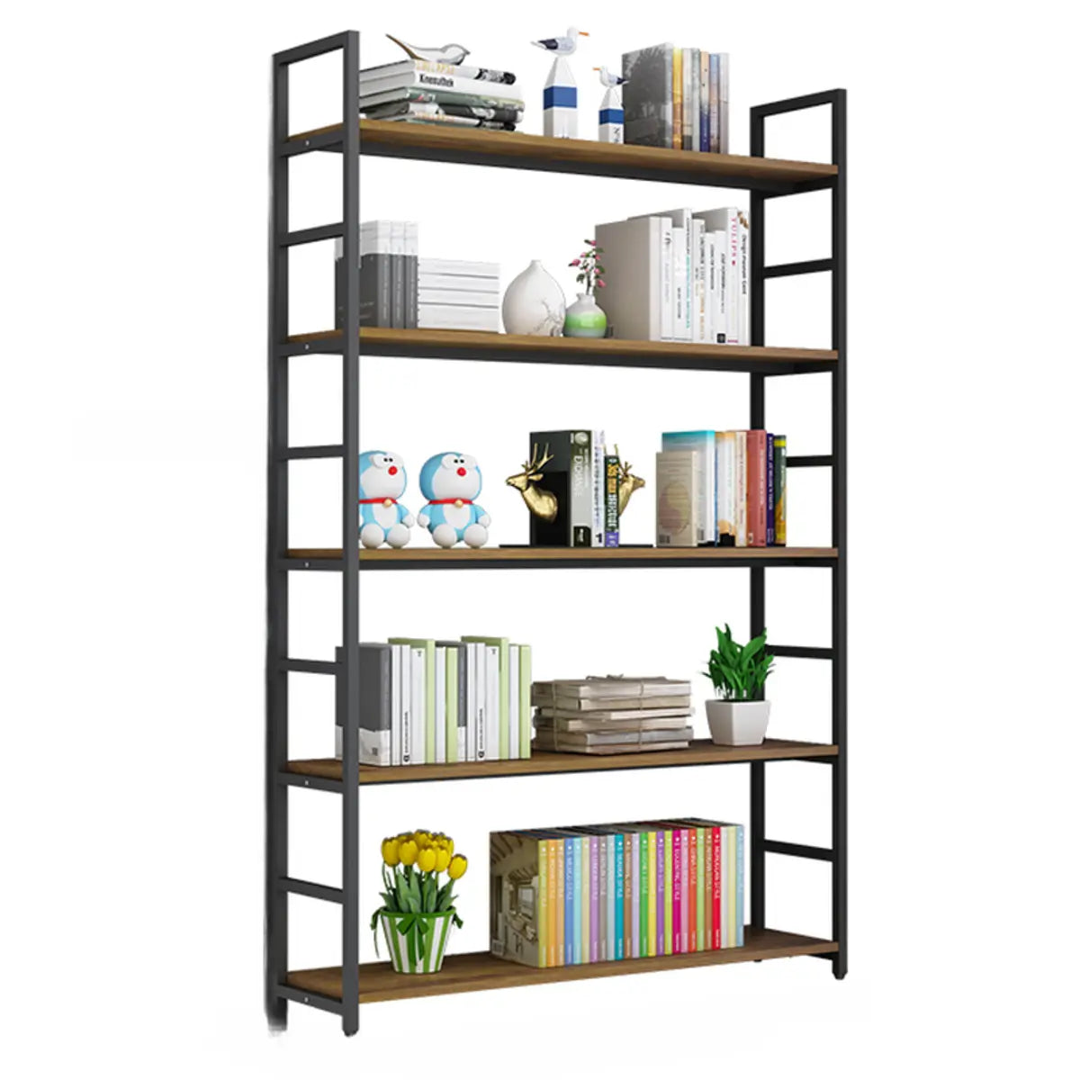 Modern 5-Tier L-shaped Wooden Corner Display Bookcase Image - 7