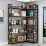 Modern 5-Tier L-shaped Wooden Corner Display Bookcase Image - 9