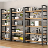 Modern 5-Tier Open Rectangle Metal Frame Wood Bookshelf Image - 1