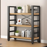 Modern 5-Tier Open Rectangle Metal Frame Wood Bookshelf Image - 2