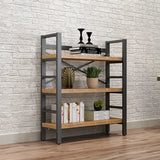 Modern 5-Tier Open Rectangle Metal Frame Wood Bookshelf Image - 7