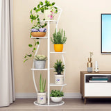 Modern 5 Tiers Metal Curved Indoor Plant Stand White Image - 1