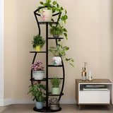 Modern 5 Tiers Metal Curved Indoor Plant Stand White Image - 11