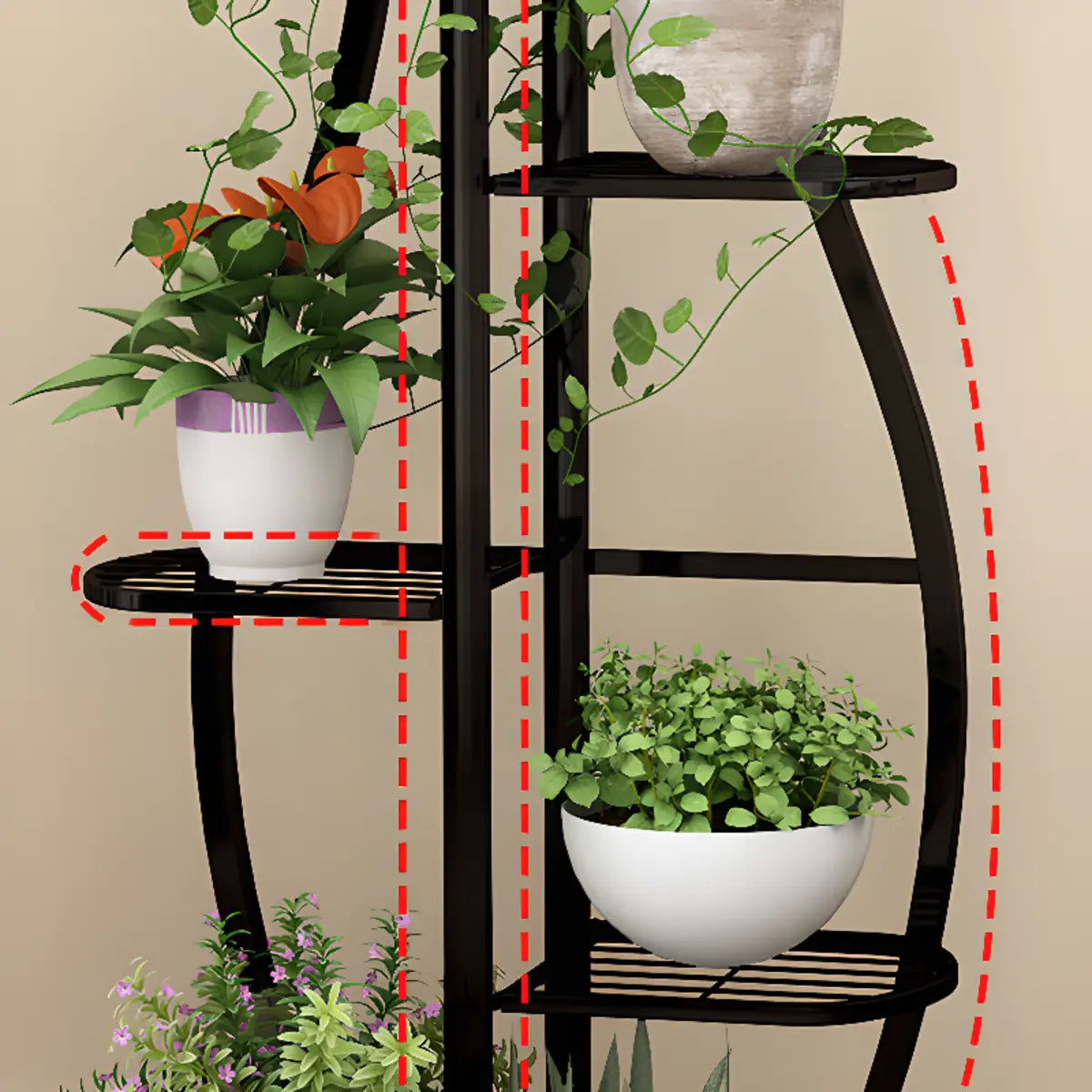 Modern 5 Tiers Metal Curved Indoor Plant Stand White Image - 13