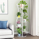 Modern 5 Tiers Metal Curved Indoor Plant Stand White Image - 4