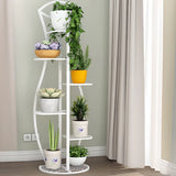 Modern 5 Tiers Metal Curved Indoor Plant Stand White Image - 7