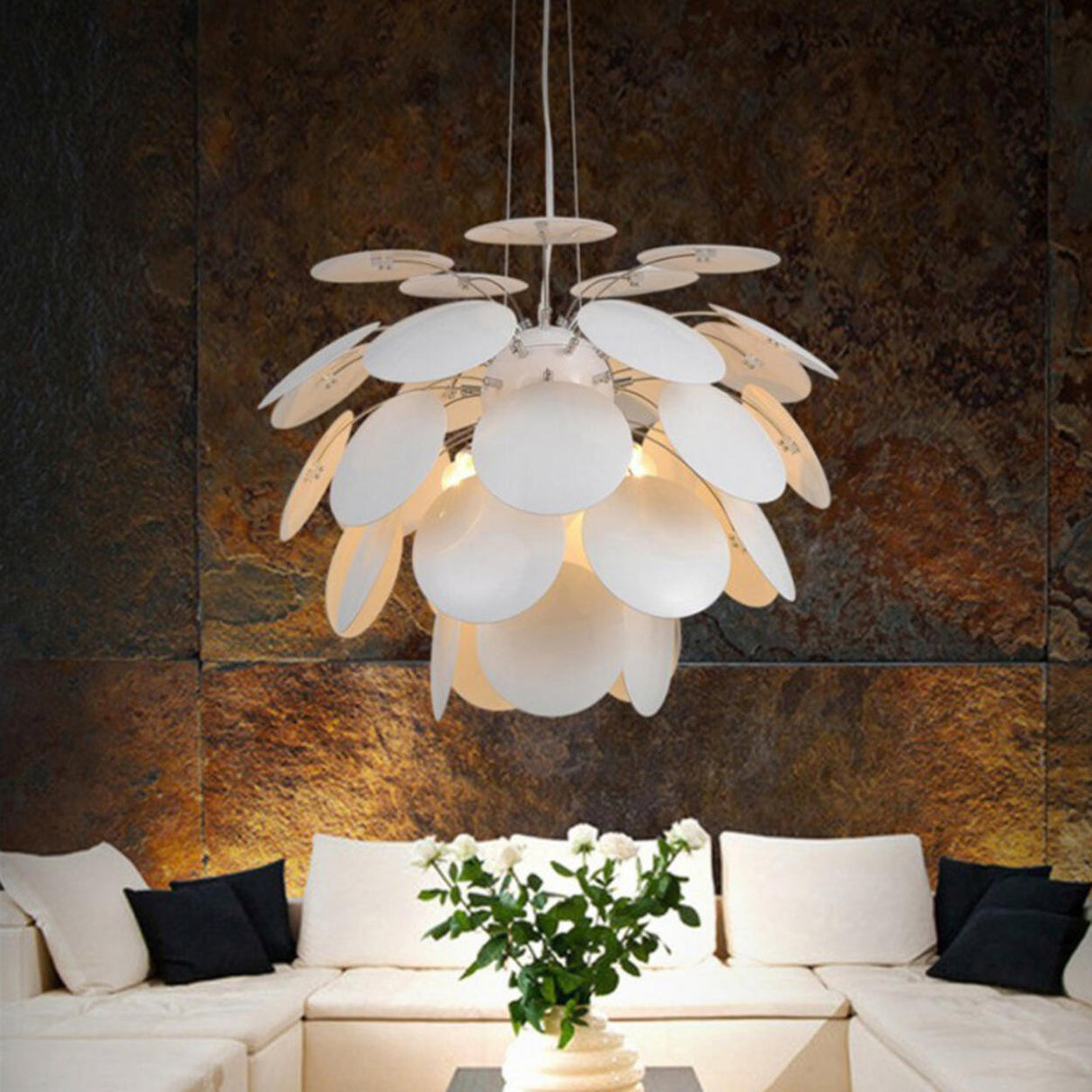 Modern 5 Tiers White Disc Chandelier Adjustable Height  Image - 1