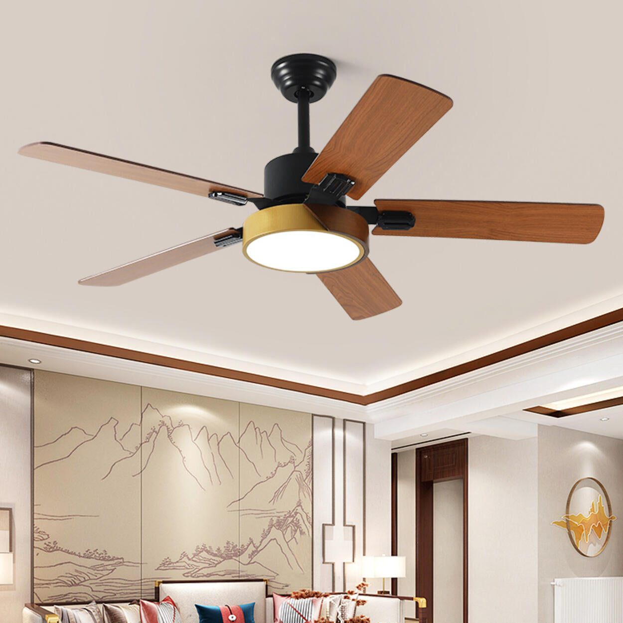 Modern 5 Wood Blade Simple Standard Ceiling Fan Light Image - 1