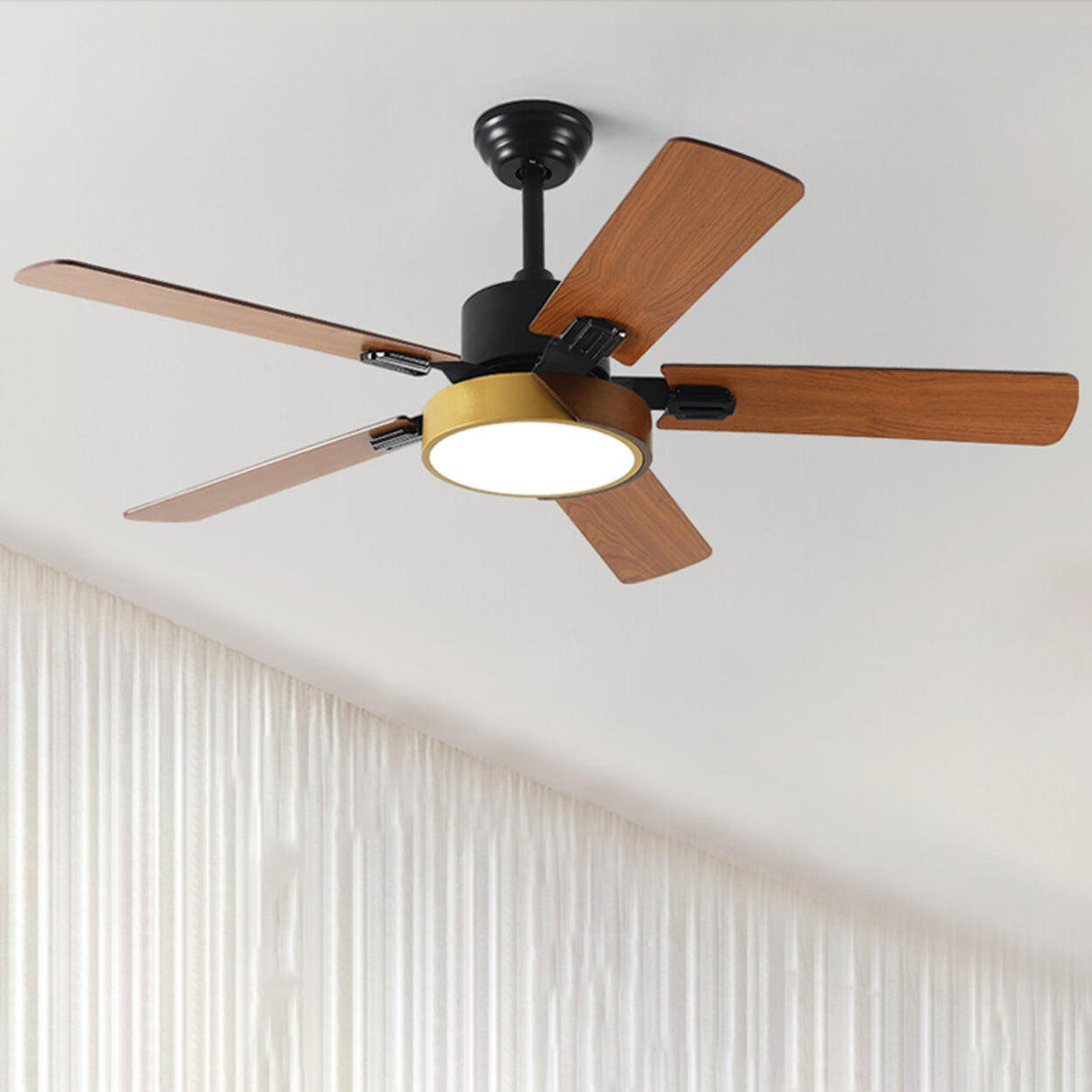 Modern 5 Wood Blade Simple Standard Ceiling Fan Light Image - 2