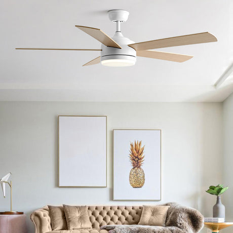 Modern 5 Wood Blades Standard LED Ceiling Fan Light Image - 2