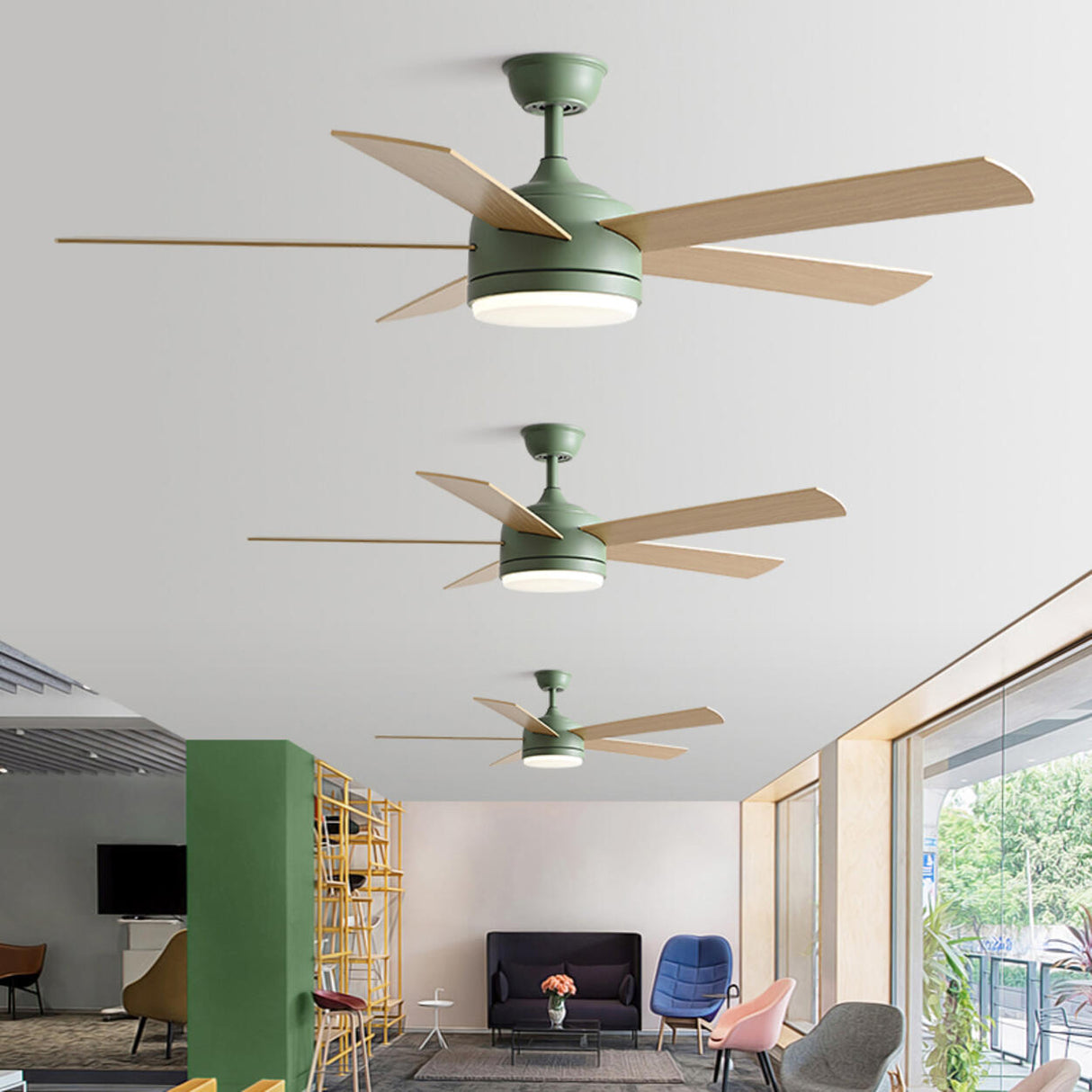 Modern 5 Wood Blades Standard LED Ceiling Fan Light Image - 3