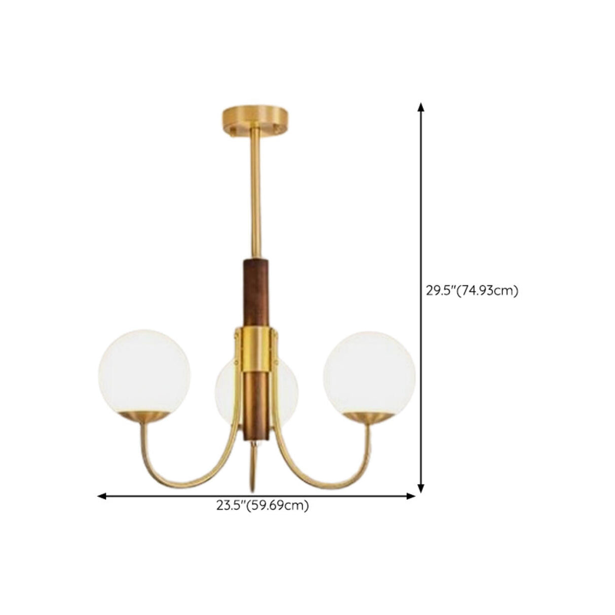 Modern 6-Light Brass Globe Opal Glass Chandelier 