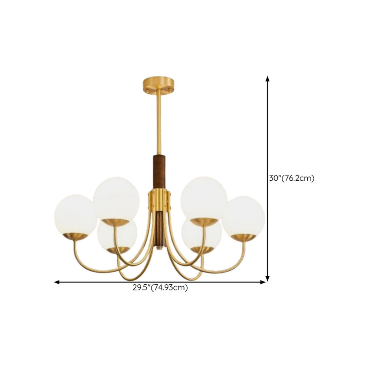 Modern 6-Light Brass Globe Opal Glass Chandelier Image - 13