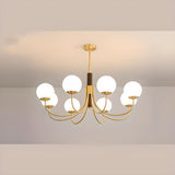 Modern 6-Light Brass Globe Opal Glass Chandelier Image - 5