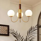 Modern 6-Light Brass Globe Opal Glass Chandelier Image - 6