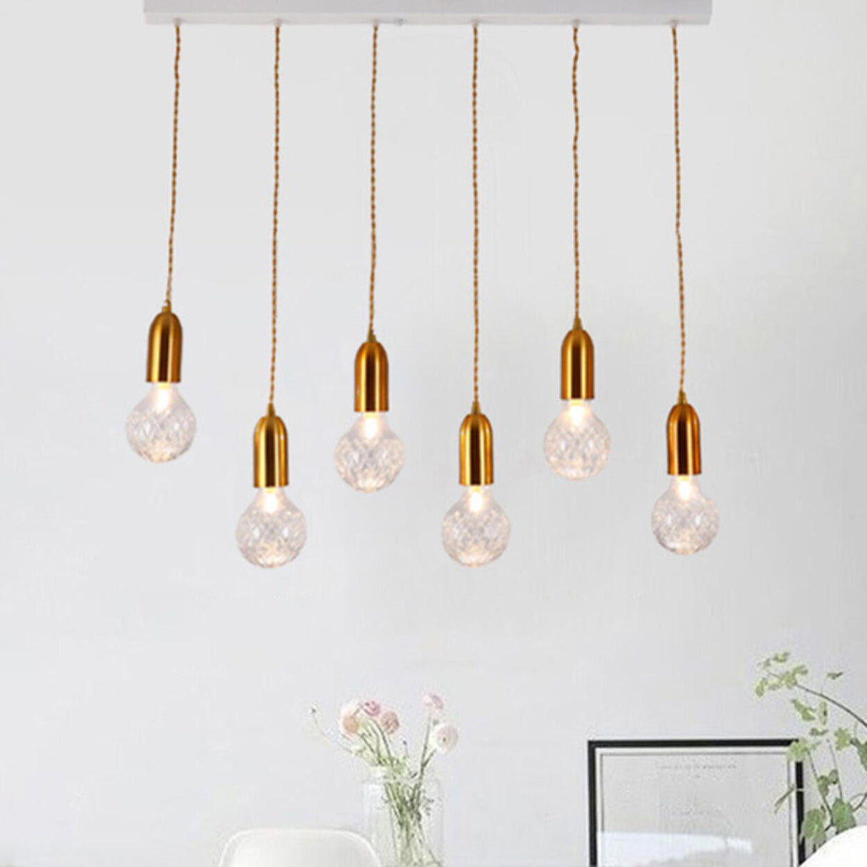 Modern 6-Light Glass Globe Gold Island Light Fixture Image - 1