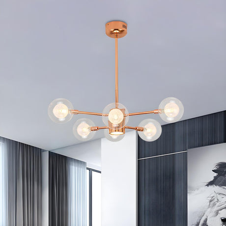 Modern 6-Light Glass Globes Stacked Rose Gold Chandelier Image - 1