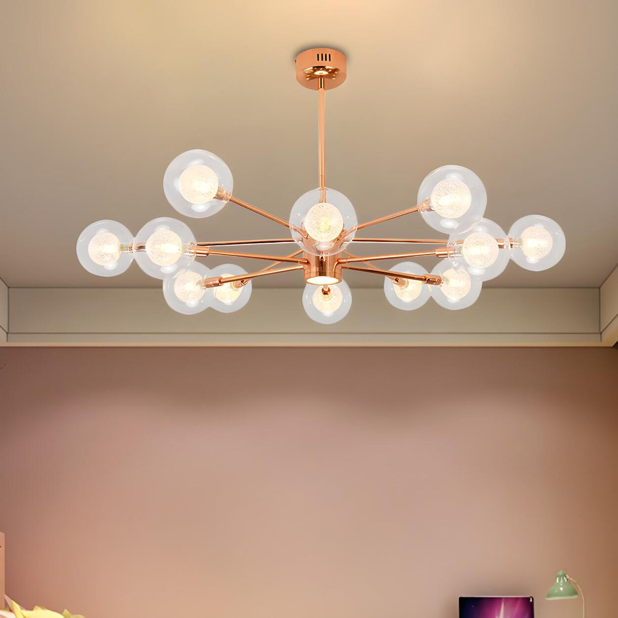 Modern 6-Light Glass Globes Stacked Rose Gold Chandelier Image - 11