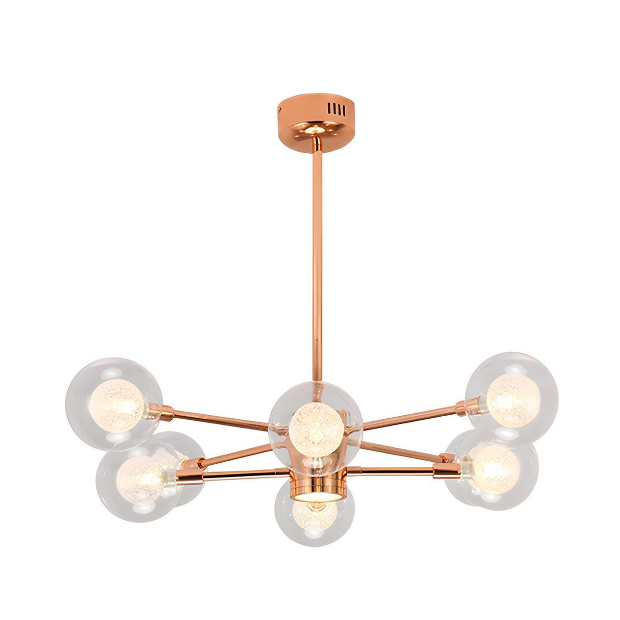 Modern 6-Light Glass Globes Stacked Rose Gold Chandelier Image - 7